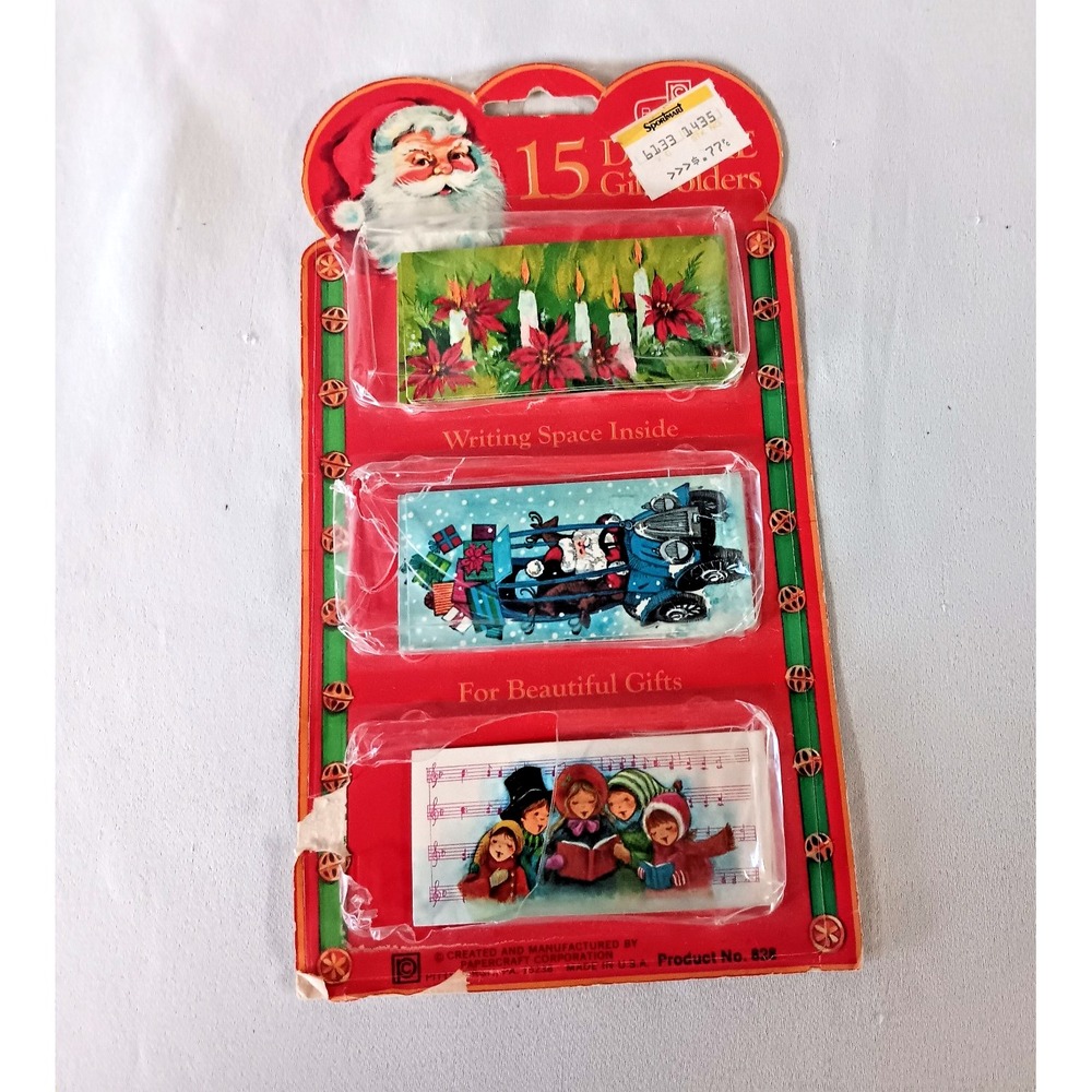 VTG Papercraft Christmas Gift Tags - 8pc Lot Santa Carolers Poinsettia Retro 70s